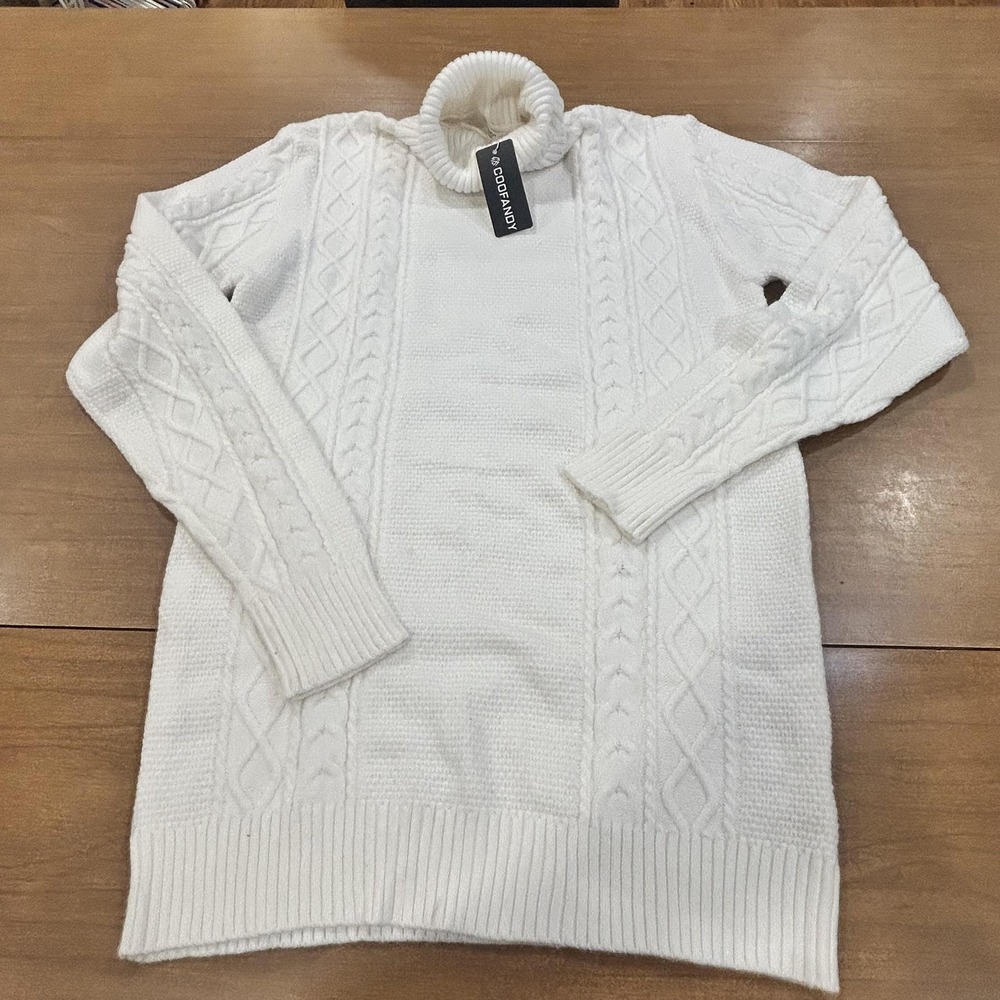 Coofandy Sweater Womans Small White Cable Knit Turtleneck Pullover Heavyweight